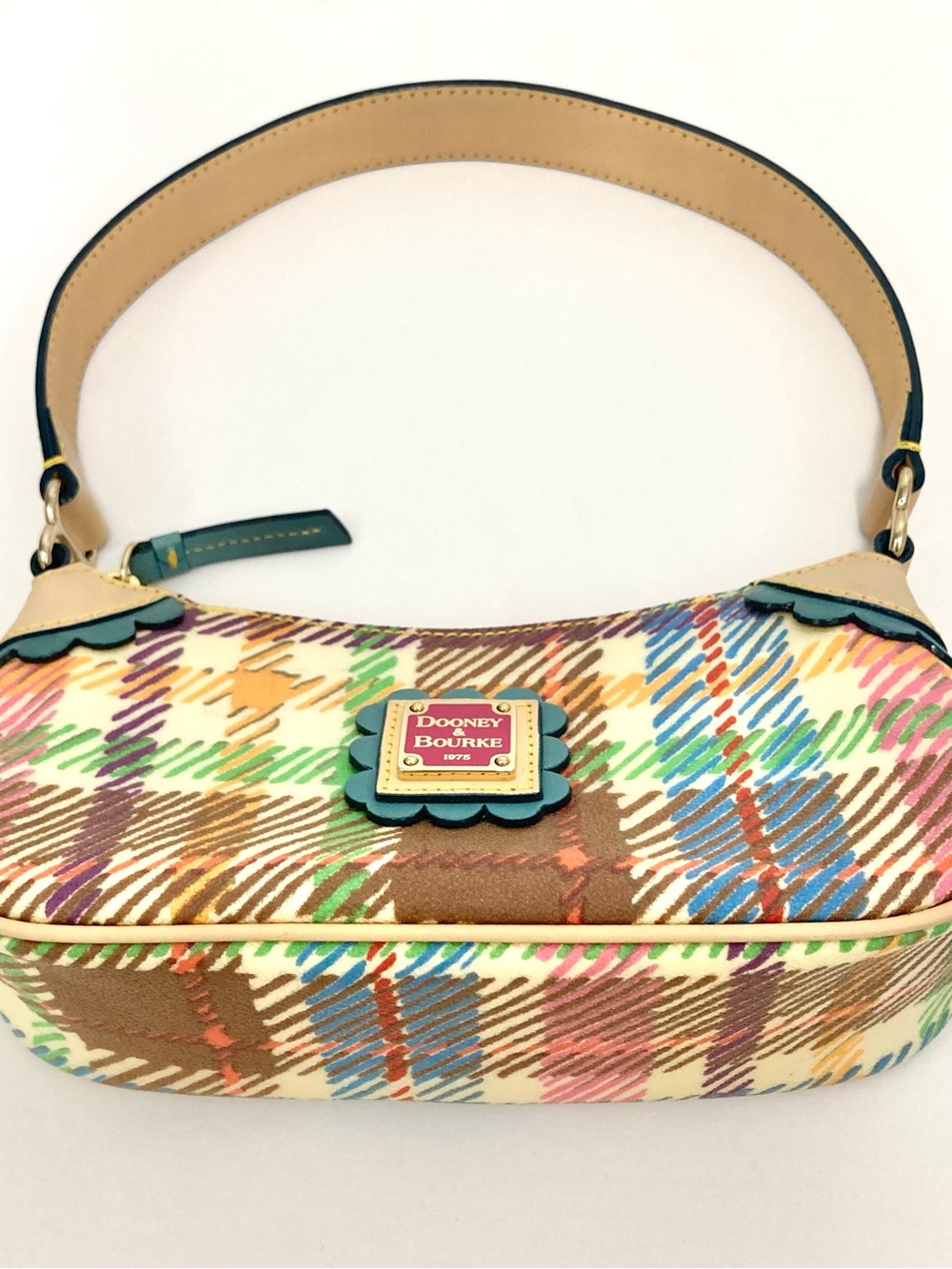 Dooney & Bourke Multicolor Plaid Mini Shoulder Bag with Vachetta leather trim - Picture 3 of 7